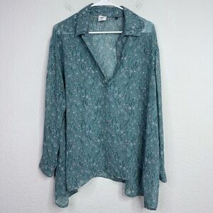 Cabi Shirt Womens M Blue Floral Long Sleeve Career Office Cottagecore Romantic‎